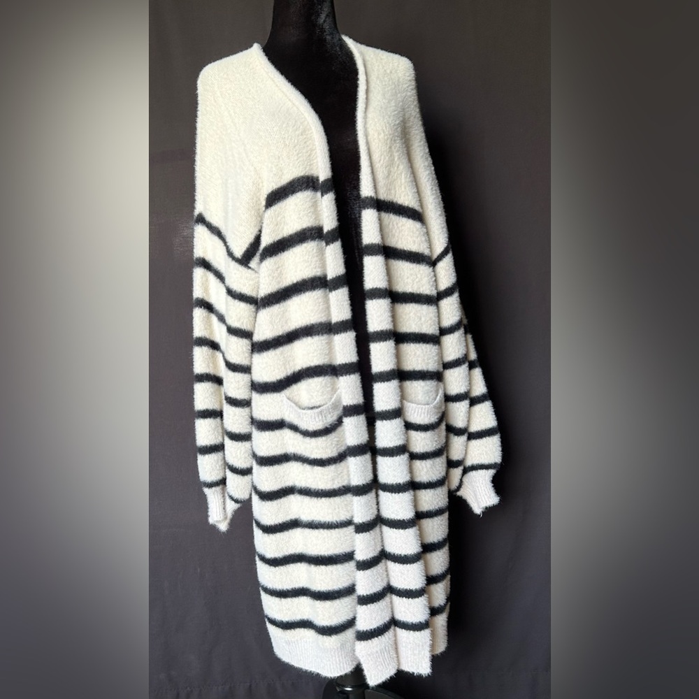 Black and White Striped Cardigan